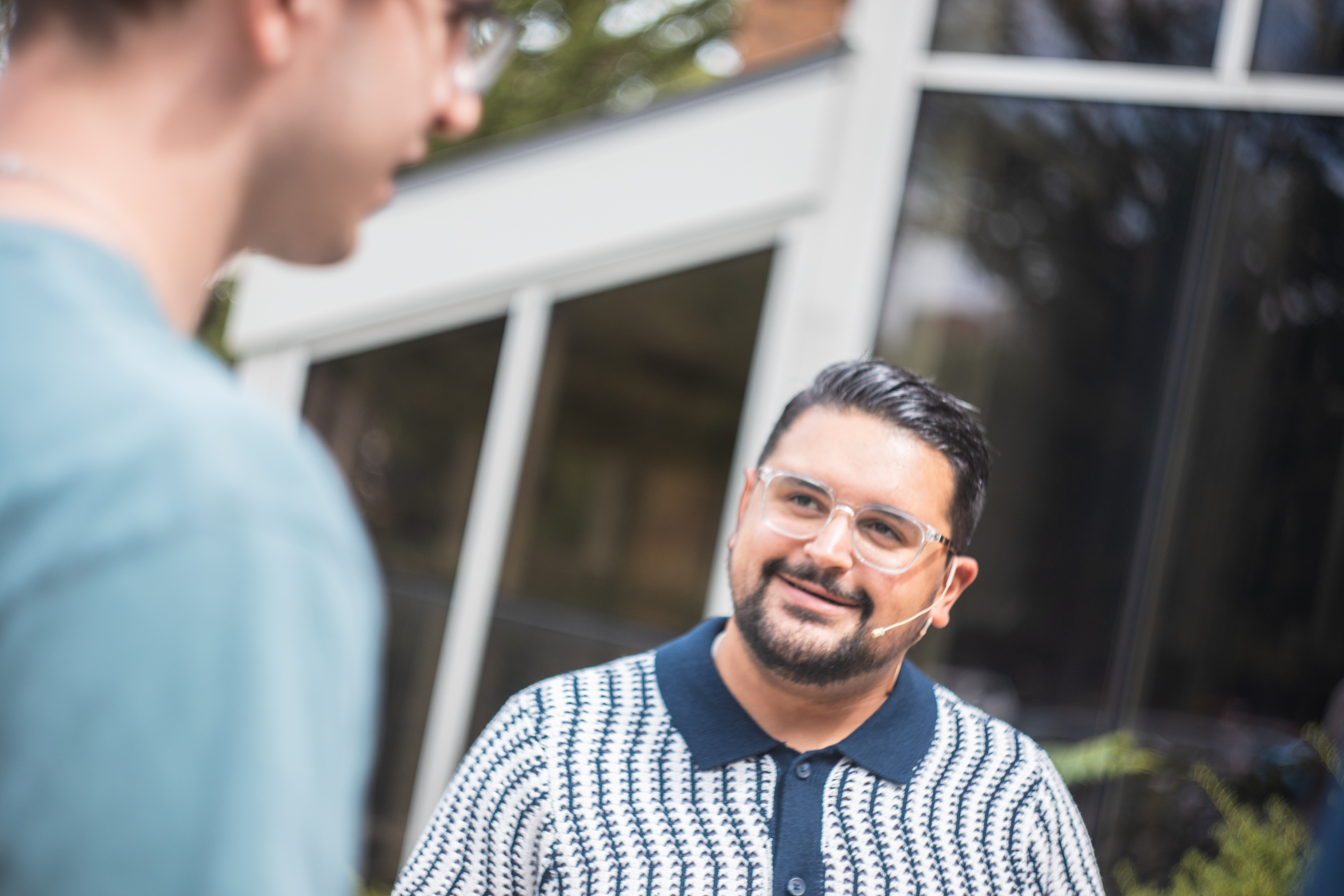 Conversation outside University Lutheran Chapel